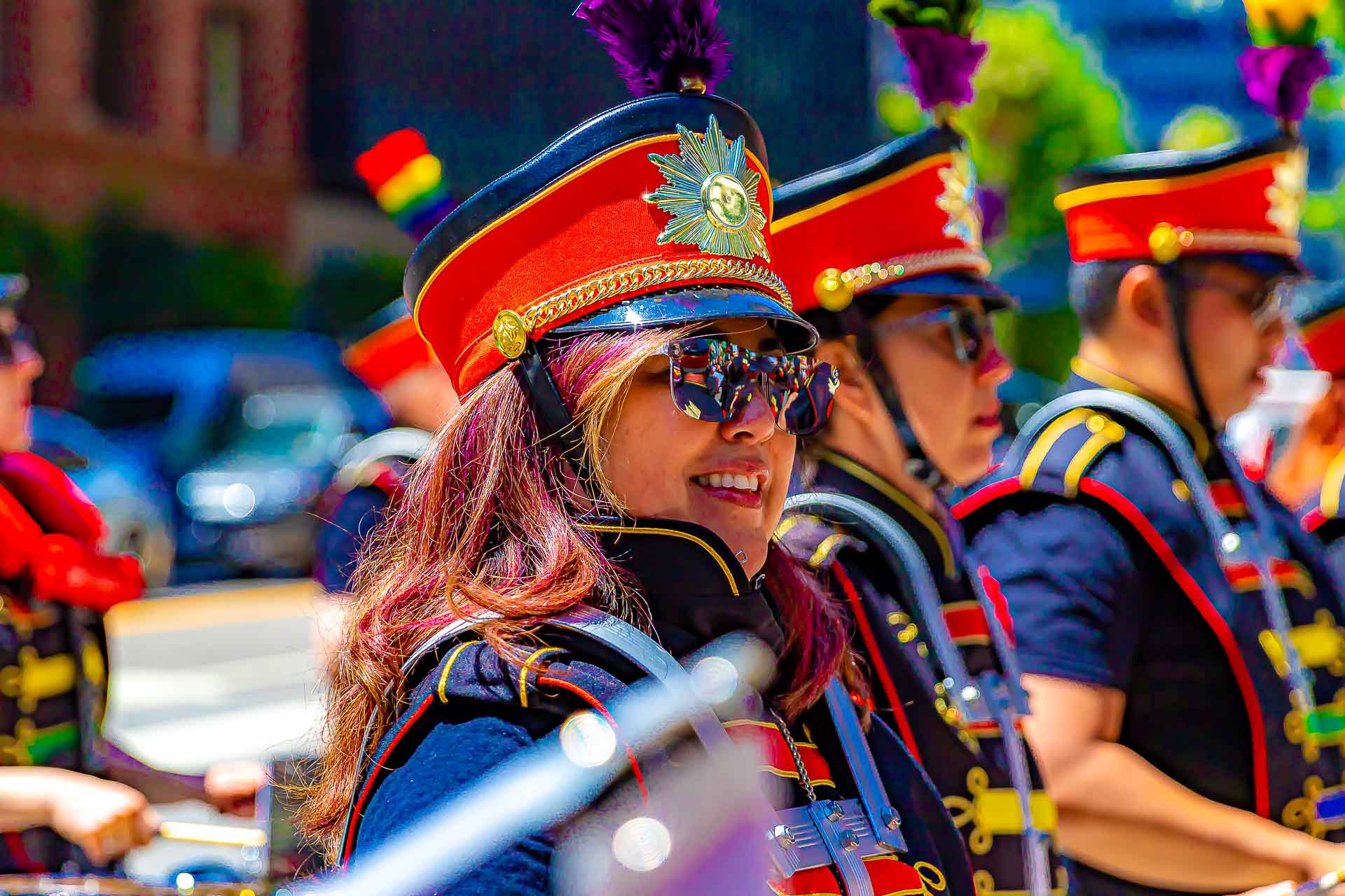 SF Pride Parade 2019 — band members marching past the crowd